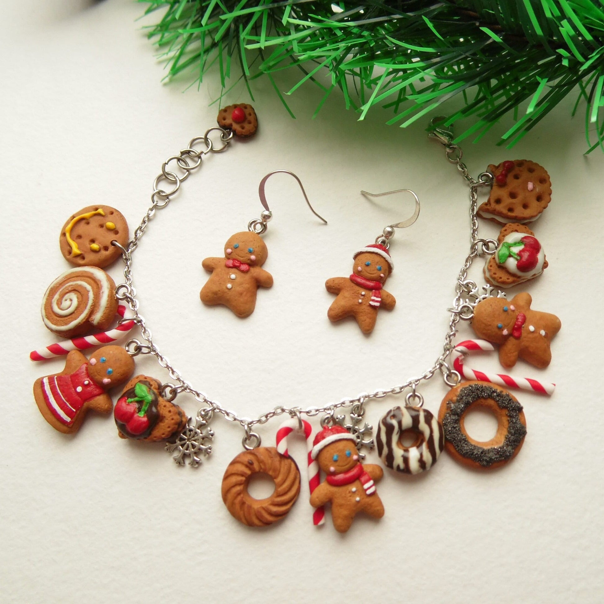 Gingerbread Duet: Bracelet & Earrings Polymer Clay