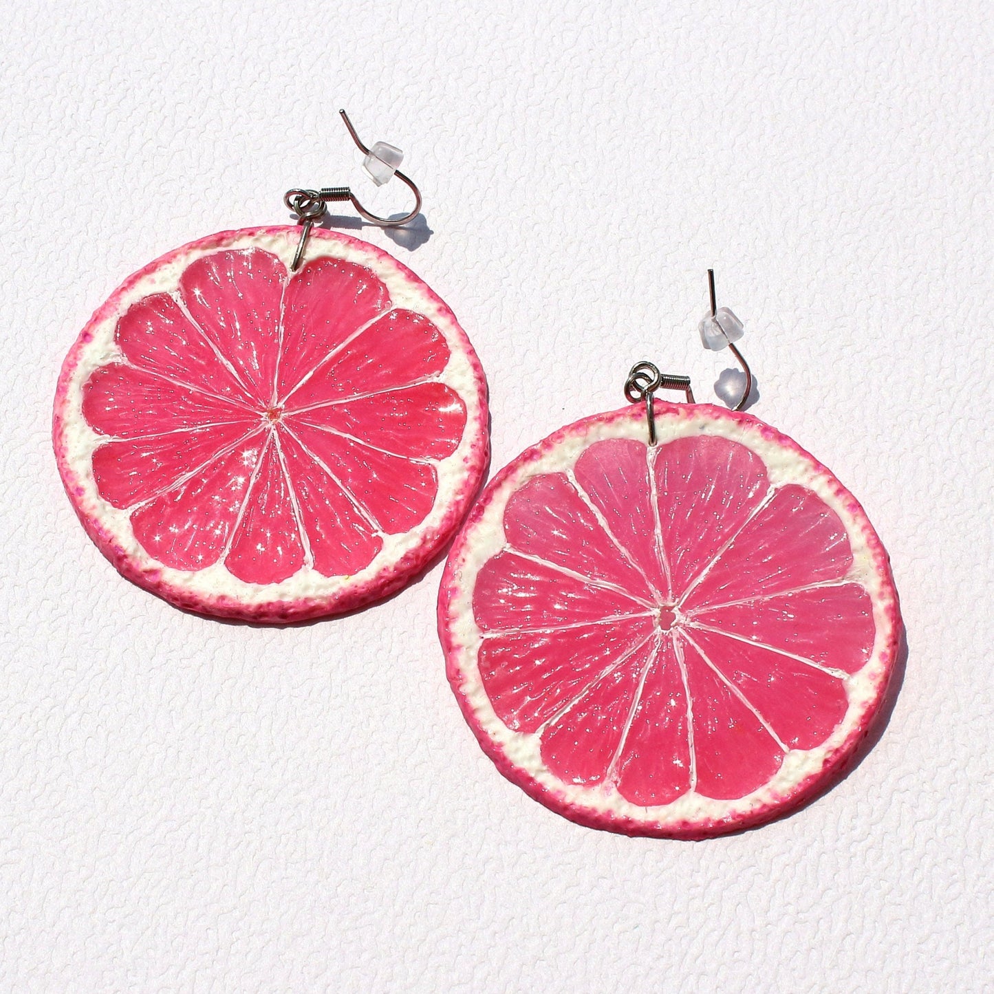 Happiness Pink: Lemon Earrings Polymer Clay.