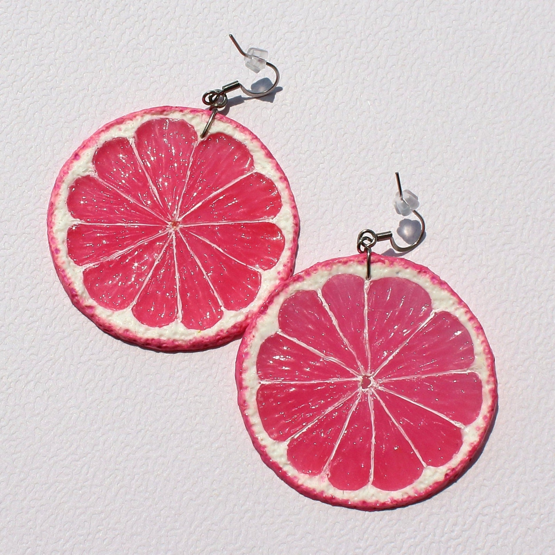 Happiness Pink: Lemon Earrings Polymer Clay.