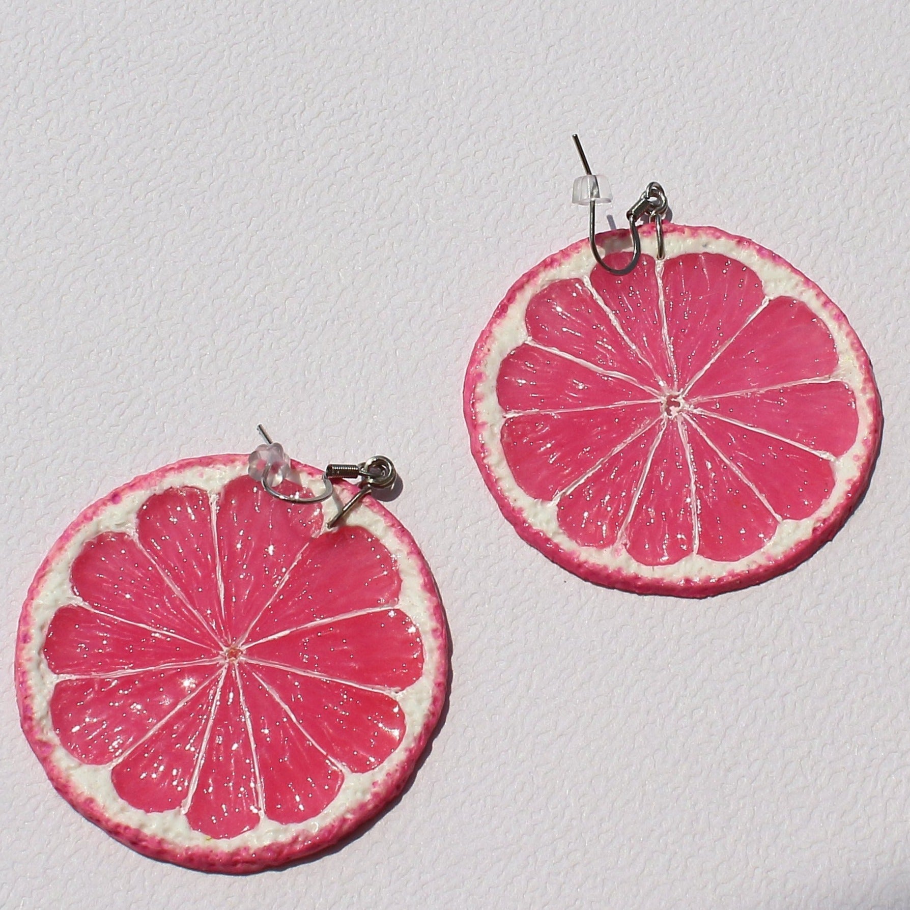 Happiness Pink: Lemon Earrings Polymer Clay.