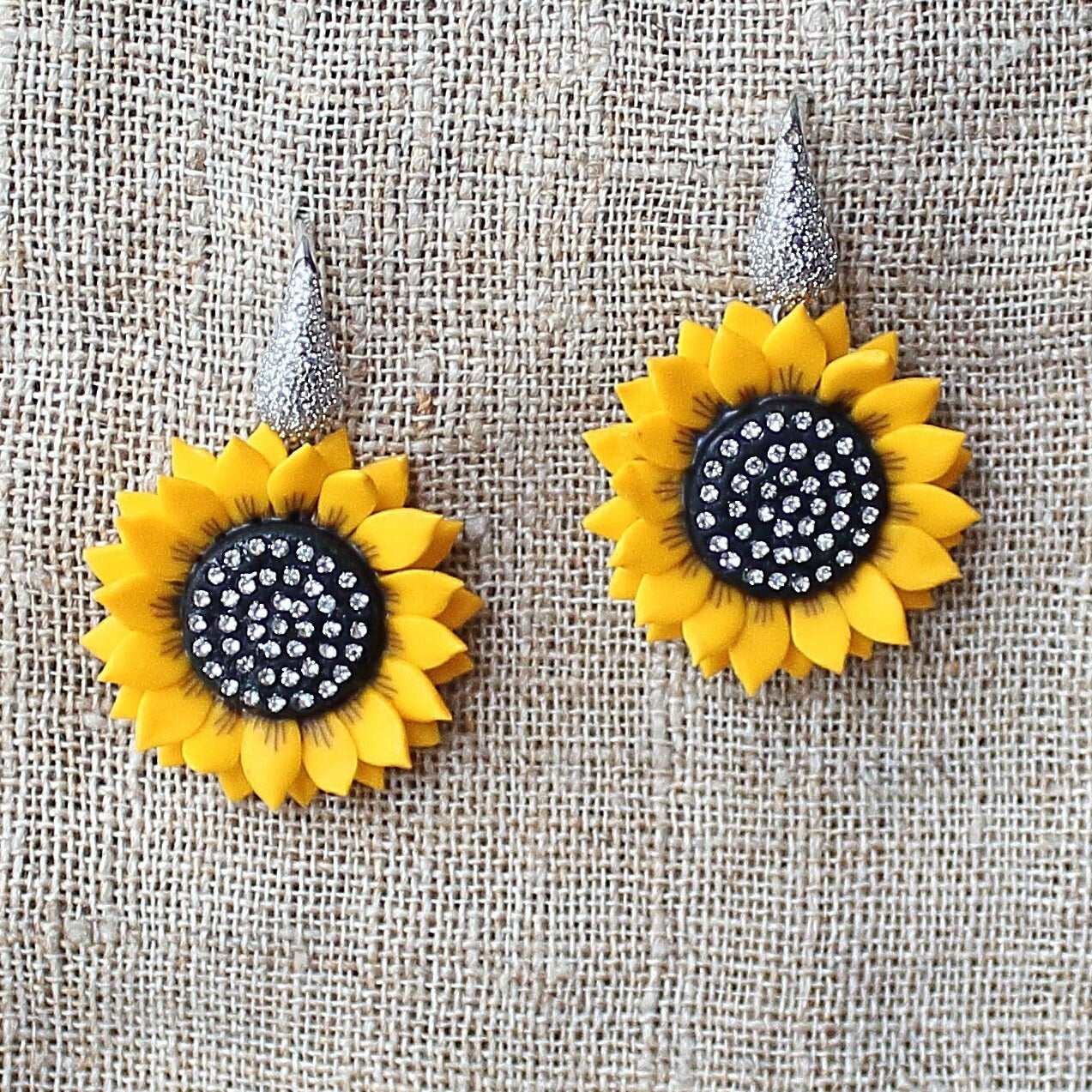 Golden Petals: Sunflower Earrings Polymer Clay.