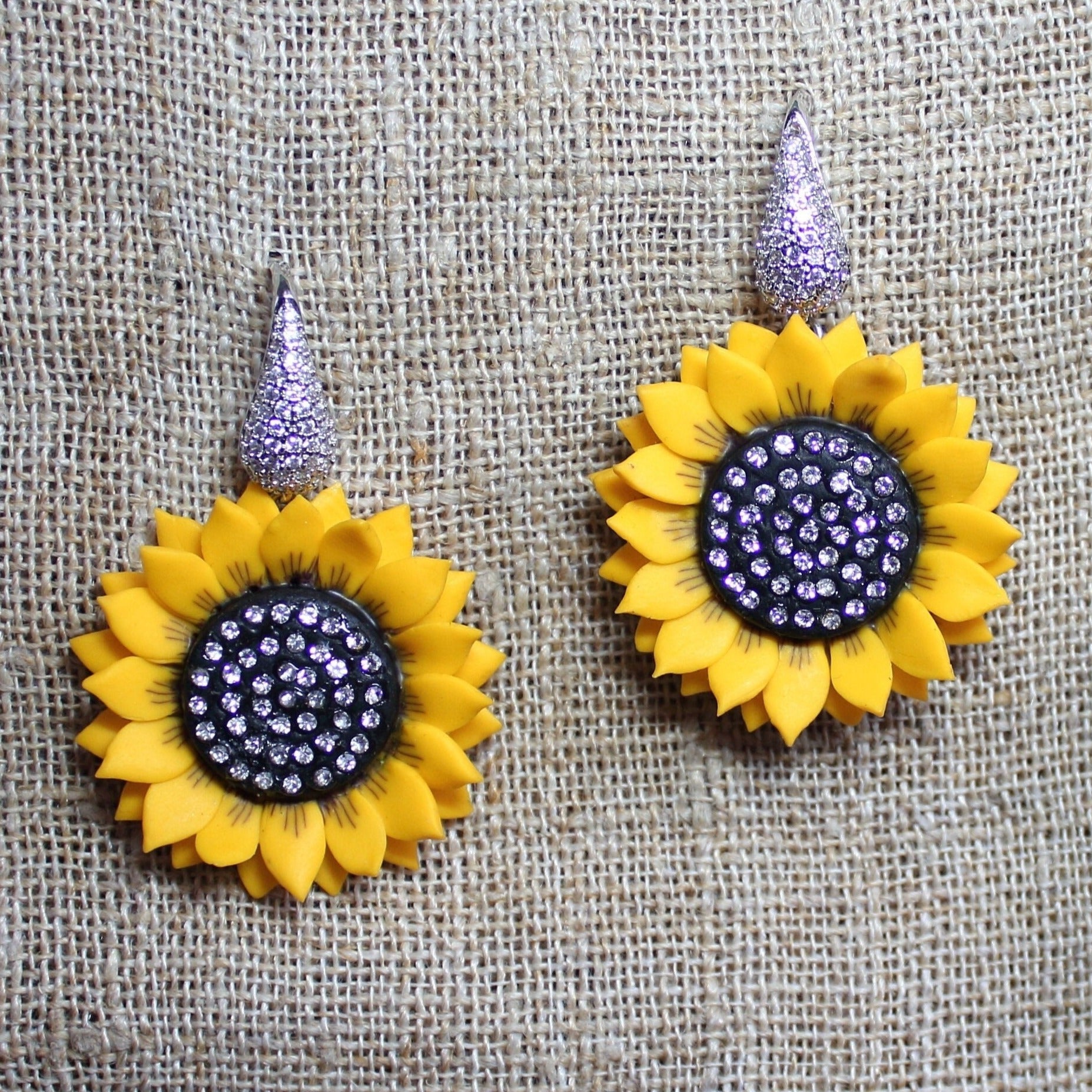 Golden Petals: Sunflower Earrings Polymer Clay.